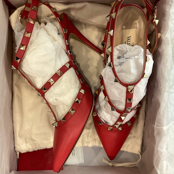 🆕41.5 VALENTINO GARAVANI Rock Pink T-Strap Pumps Gold Rock Studs Size:US 10 NIB - Picture 8 of 16